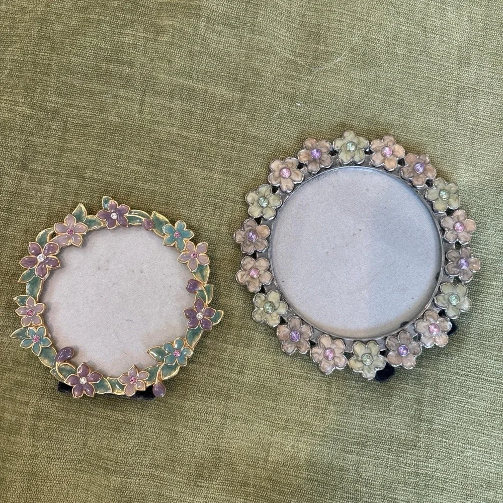 VTG 2001 Burnes of Boston Mini Circular Frames Flowers Rhinestones Feminine Cute